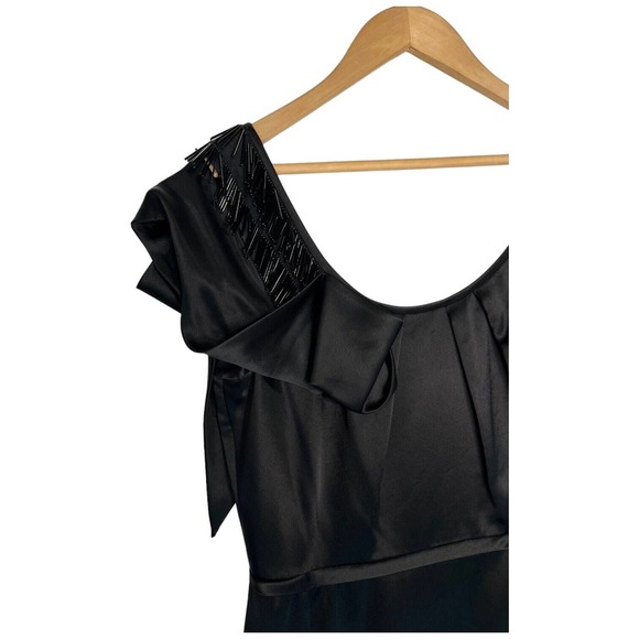 Lavender Label Vera Wang Beaded Cocktail Ruffle Sleeveless Satin Dress Black 6 - Picture 16 of 16